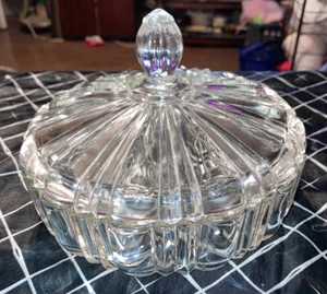 Vintage Covered Candy Dish Anchor Hocking Glass Old Cafe Clear - Foto 1 di 9