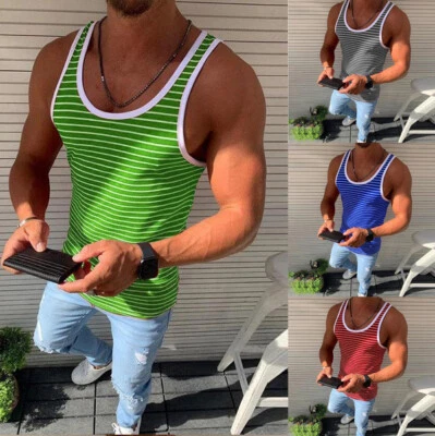 Para hombres Sin Mangas Gimnasio Rayas Camiseta sin Mangas Informal Músculo Playa Vacaciones Chalecos Prendas para el torso Foto 1 de 4
