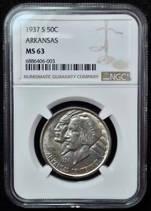 1937-S Arkansas Centennial Half Dollar- NGC Graded MS63- **LUSTROUS SPECIMEN** - Picture 1 of 4
