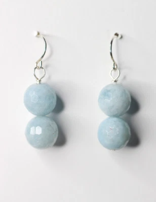 Pendientes de plata de ley .925 con bola de piedras preciosas naturales azul aguamarina de 10 mm de 1 1/2" Foto 1 de 4