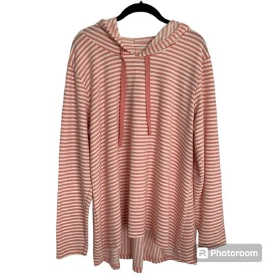 Sudadera con Capucha St Johns Bay Active XXL Mujer Rosa Polvorienta Blanca A Rayas Nueva Foto 1 de 4