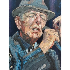 Original Abstract Leonard Cohen Impasto Textured Portrait Wall Art Painting 16" - Picture 1 of 2