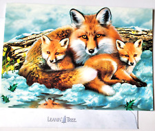 Christmas Card Leanin' Tree Fox and Her Cute Babies by Snowy Log