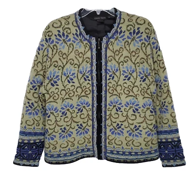 Chaqueta Suéter de Lana Vintage Nomadic Traders M Verde Azul Floral Cremallera Boho Foto 1 de 4