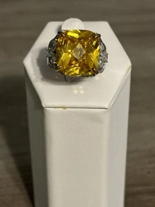 Sterling Silver Ring With Citrine Created Sapphire Size 6 - Picture 1 of 3