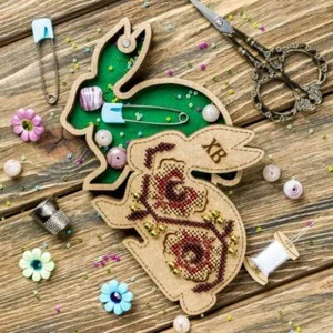 Bead embroidery kit on wood "Easter bunny" - Picture 1 of 7