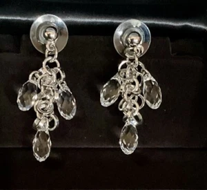 Echt Swarovski Silber Hänger Träne Kristall Ohrhänger signiert 1,5 Zoll - Bild 1 von 8