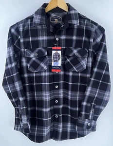 Nuevo Freedom Foundry Para Hombres Negro Cuadros Suave Vellón Franela M Metal Botones Bolsillos - Imagen 1 de 7