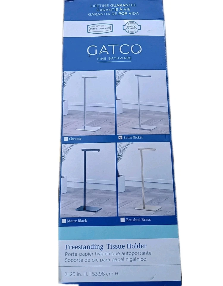 Vajilla de baño fina Gatco - Soporte de pañuelos independiente - Níquel satinado - Totalmente nueva Foto 1 de 1