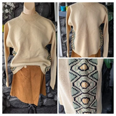 Vtg Handknit 50s 60s Ski Sweater Heavy Wool Sz M/L Intarsia Design Apre Ski - Image 1 of 4