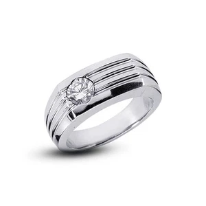 Anillo clásico para hombre de oro de 14 k con diamantes extraídos en tierra corte redondo D VS2 de 1 quilate - Imagen 1 de 3