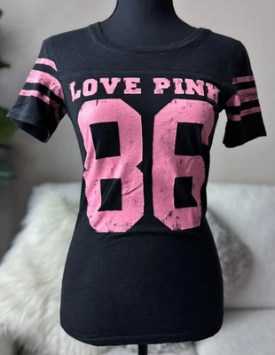 Винтажная женская футболка Victoria's Secret черная LOVE PINK 86 искусственно состаренная XS - Изображение 1 из 3