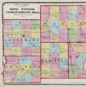 1871 ILLINOIS County Map WAYNE JEFFERSON FRANKLIN HAMILTON WHITE (16x13) - Picture 1 of 4