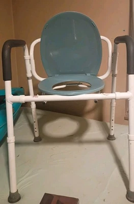 Medline 3-in-1 Steel Bedside Commode, Elongated Seat, Folding Frame, Gray NIB - Image 1 of 3