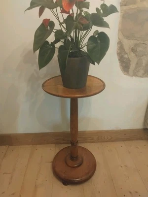 Antique Solid Oak Pedestal Side Table, Plant Stand, Jardinere Light Oak  - Image 1 of 4