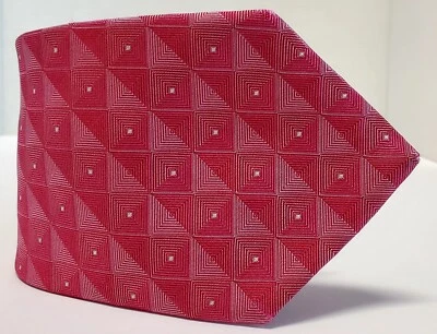 Murano Necktie Square Tiles Center Rapsberry/Tan Color 100% X Long Silk Tie — 第 1/4 张图片