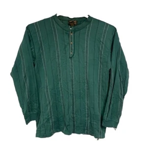 Vintage Eddie Bauer Long Sleeve Vertical Striped Mens Green Polo Size Large USA - Picture 1 of 10
