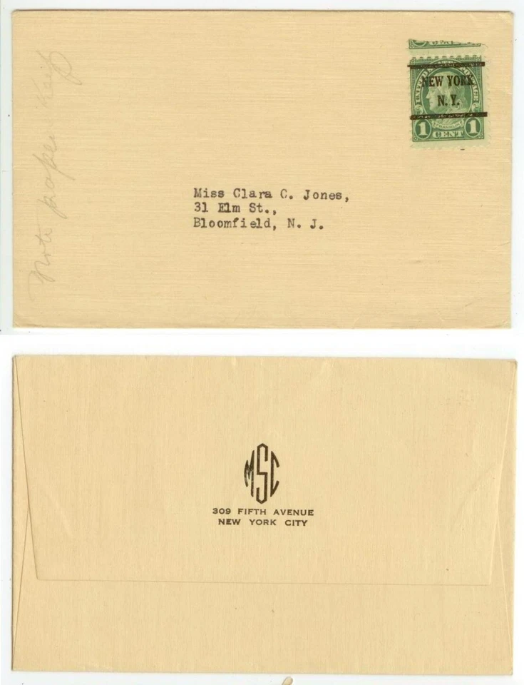 1920s New York NY precancel Sc 581 - MSC 309 Fifth Ave (Dylan Building today) - Image 1 of 1