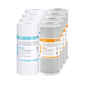 8 Pack 5 Micron 10"x4.5" Sediment CTO Carbon Block for Big Blue Water Filter Set - Picture 1 of 13