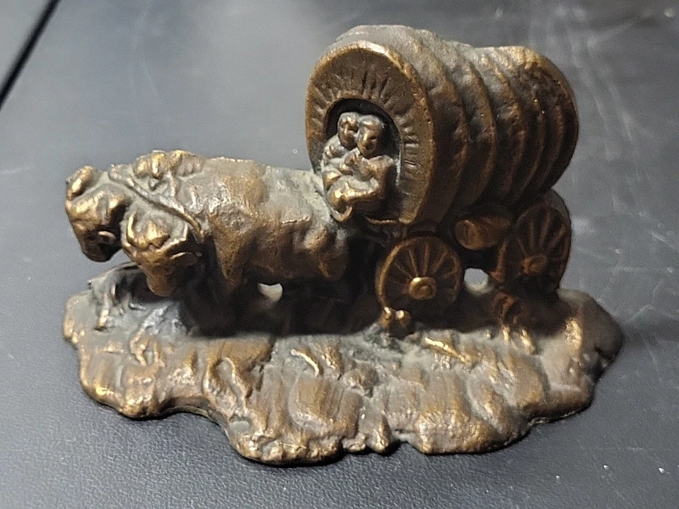 Antique Cast Bronze Oxen Pulling Wagon Doorstop Signed AVL - Image 1 of 4