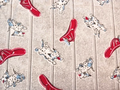 Vtg Cotton Flannel Fabric Remnant Dalmation Puppies & Red Fireman Hats 32x36" So - Image 1 of 4