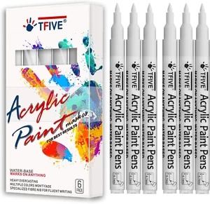 White Marker Paint Pens - 6 Pack Acrylic White Permanent Marker, 0.7Mm Extra Fin - Picture 1 of 12