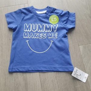 Mummy makes me smile Blue T-Shirt Baby 0-3 Months New With Tags By Nutmeg Unisex - Picture 1 of 6