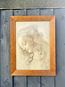 VINTAGE 17" LEONARDO DA VINCI WOMAN IN PROFILE FLORENCE BURR WALNUT FRAMED PRINT - Picture 1 of 10