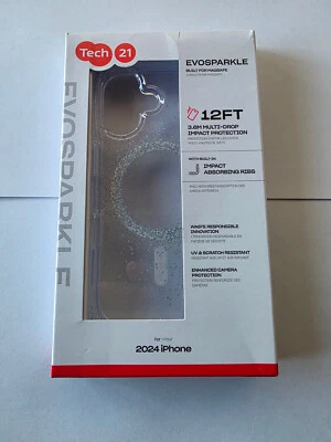 NEW Original Tech21 EVO SPARKLE Magsafe Case for Apple iPhone 16 - CLEAR SILVER - Image 1 of 4