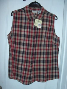 WOMENS WHITE STAG SLEEVELESS RED, BLACK, TAN PLAID SHIRT LINEN TOP SIZE M NWT - Picture 1 of 5