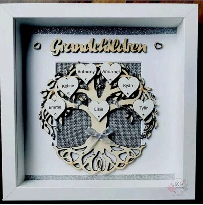 Personalised 3D Box Frame Family Tree Gift Unique Keepsake Home Art Decor - Image 1 of 3