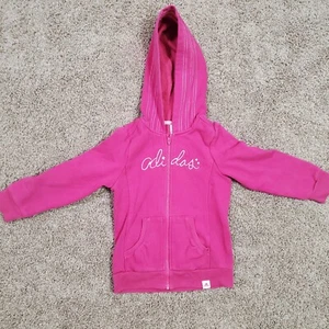 Adidas Pink Long Sleeve Hooded Zip Front Girls Sweatshirt Toddler 4T - Picture 1 of 5