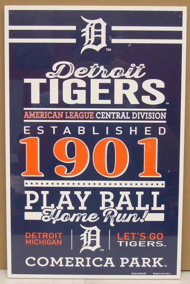 DETROIT TIGERS EST. 1901 COMERICA PARK WOOD SIGN 11"X17'' WINCRAFT - Image 1 of 1