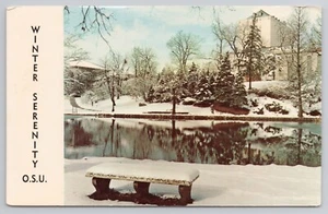Winter Serenity Mirror Lake Ohio State University Columbus OH 1970s Postcard - Picture 1 of 2