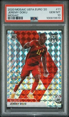 Jeremy Doku 2021 Panini Mosaic UEFA Euro 2020 Mosaico Plata RC Bélgica SP PSA 10 Foto 1 de 3