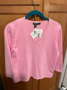 Lauren Ralph Lauren Damen Pullover 3/4 Arm Rosa V-Ausschnitt - XL - Neu Mit Etikett - Bild 1 von 4