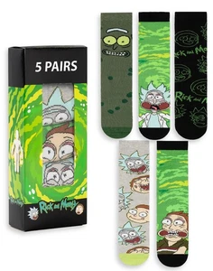 Juego de 5 calcetines de pantorrilla Rick And Morty verdes multipersonaje para hombre - Imagen 1 de 8