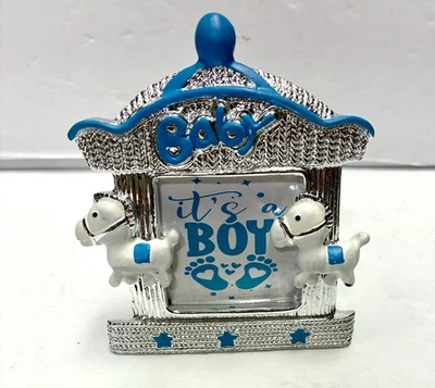 Marco de fotos Its A Boy plateado y azul paseo justo Merry Go Round caballos brillante Foto 1 de 4