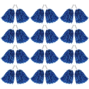 12PCS Cheerleading Pom Poms Metallic Foil Royal Blue with Plastic Handles for... - Picture 1 of 5