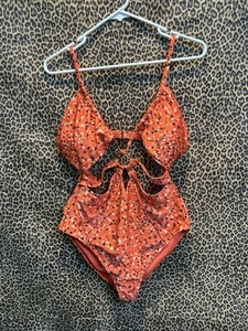 California Sunshine Orange Floral Swimsuit No - Picture 1 of 7