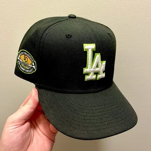 Los Angeles Dodgers Fitted Cap 7 3/8 Black Green Hat Club Aux Pack OG UV Patch - Picture 1 of 12