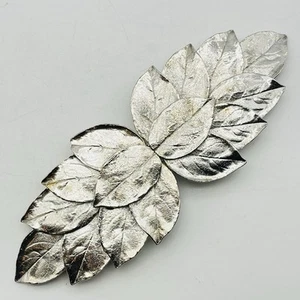 Vintage Mimi Di N Belt Sash Buckle 2 Piece Silver Tone Leaf 1982 HUGE 8" - Picture 1 of 7