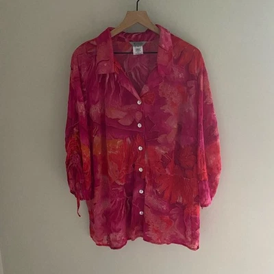 Blusa Vintage Stonebridge Pjnk e Laranja Semitransparente Tamanho 2X - Imagem 1 de 4