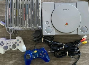 Sony PlayStation 1 Console Bundle TESTED WORKS 14 Games 2 Controllers Read Desc - Picture 1 of 17