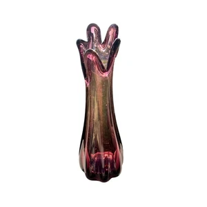Glass Vintage Hand Blown 5 Finger Art 9”swung Glass Vase Amethyst - Picture 1 of 3