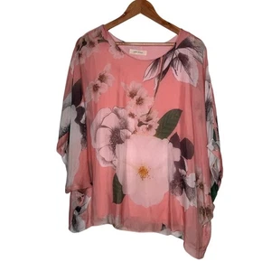 Belle France Womens Silk Pink Floral Size XL Butterfly Blouse Top - Picture 1 of 5