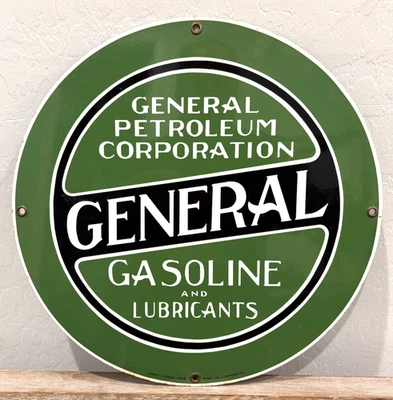 Vintage! General Petroleum Corporation Gasoline & Lubricants Porcelain Sign 11" - Image 1 of 4