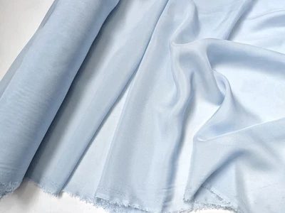 Baby Blue Pure Silk Chiffon Gauze Fabric 10 Momme Mulberry Chiffon Silk Material - Image 1 of 4