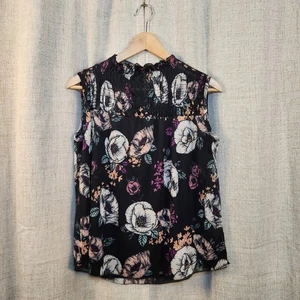 Kim & Cami ärmellose Bluse Damen S schwarz Blumen gerafft transparent gefüttert leicht - Bild 1 von 6