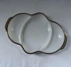 Vintage Fire-King Ware Relish Tray Dish Milk Glass 11” X 8” Divided Gold Trim - Picture 1 of 5